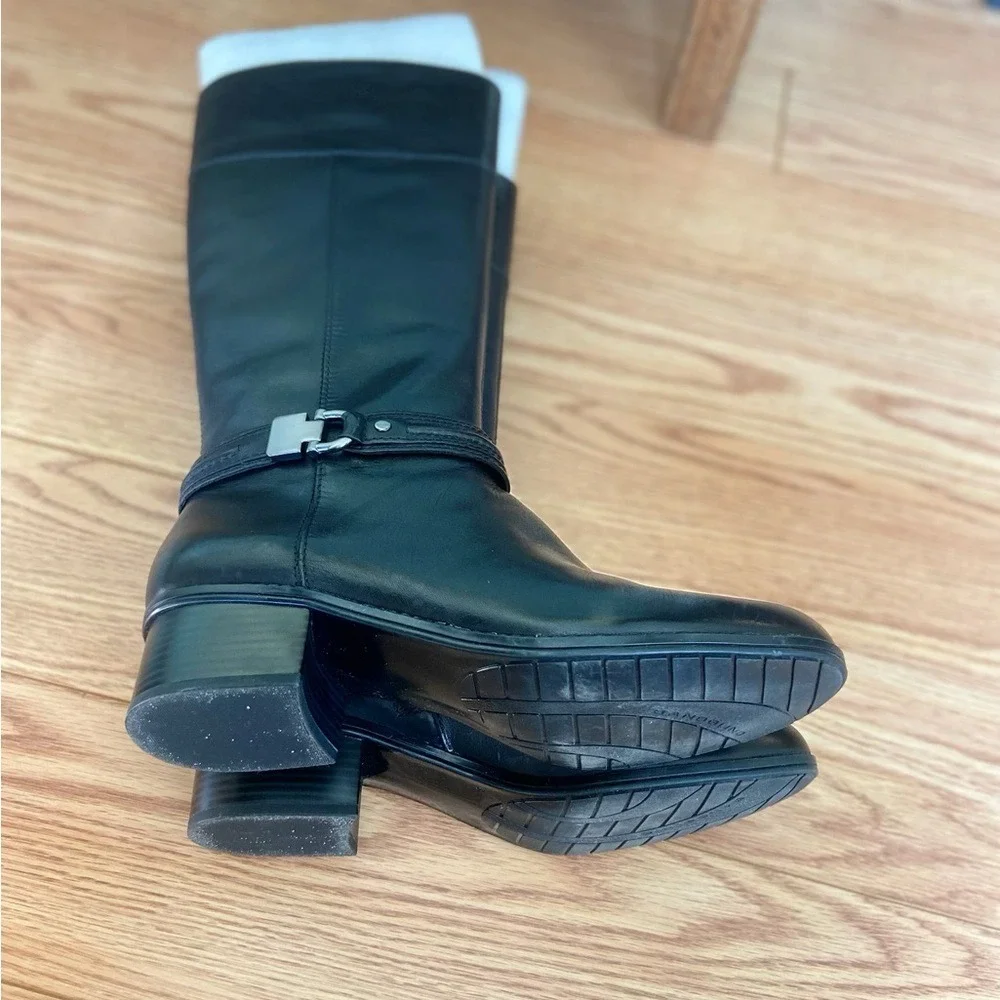 Bandolino Black Leather Knee High Riding‎ Boots Buckle Zip Equestrian